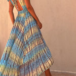 Lorina Tie-dye Print Button Smocked Waist Backless Midi Dress
