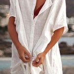 Loose solid color short-sleeved shirt dress beach sun protection clothing