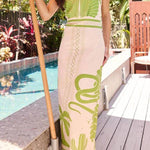 Elegant And Sexy Ethnic Print Slim-Fit Halter Neck Maxi Dress