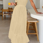 Summer Boho Spaghetti Strap Square Neck Solid Color Ruffle A Line Beach Long Maxi Dress