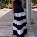 A-Line High Waisted Contrast Color Pockets Striped Tube Maxi Dresses