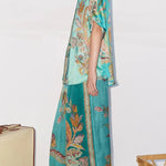 Somewhere Sunny Satin Botanical Print Elastic Waist Pocket Wide Leg Pants