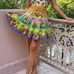 Summer MulticolorLemon Preated Hem Mini Dress
