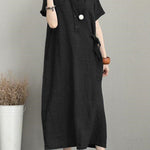 Original Cotton-Blend Lapel Solid Color Dress