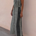 One More Chance Striped Adjustable Waist Halter Midi Dress