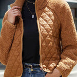 Plush paneled zipped long-sleeve jacket