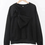 Solid Color Round Neck Long Sleeve Bow Loose Sweatshirts
