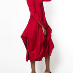 Stylish Loose Stand-Collar Long Sleeves Midi Dress