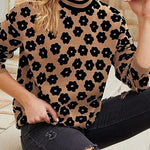 Mock Neck Floral Print Knitted Sweater Color Block Light Weight Sweater