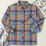 Orange Plaid Print Pocket Loose Shirt