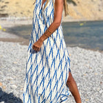 Blue Printed Casual Sleeveless Long Dress