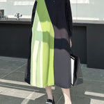 Long Sleeves Loose Asymmetric Buttoned Contrast Color Split-Joint Lapel Midi Dresses Shirt Dress