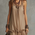 Boho Vintage Taupe Ruffle Tiered Maxi Dress