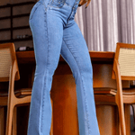 Fashion Elastic Waist High Waist Stretch Slim Flared Hip Lift Jeans
