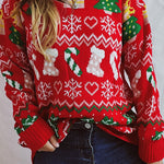 Christmas Pattern Knitted Crew Neck Long Sleeved Sweater