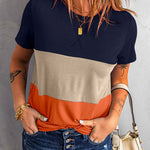 Short Sleeve Color Block Stripes T-shirt