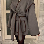 Open Front Pocketed Splice Coat with Belt