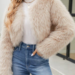 Stylish Long Sleeve Short Casual Faux Fur Jacket