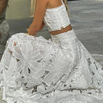 Next Trip Floral Embroidery Crochet Lace Elastic Waist Pocket Maxi Skirt