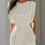 Loose Pleated Solid Color Split-Joint Round-Neck Jumpsuits
