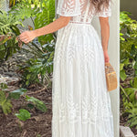 WHITE LACE EYELET MAXI DRESS