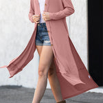 Ribbed Button Up Side Split Duster Cardigan