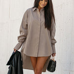 Urban Long Sleeves High-Low Solid Color Lapel Collar Blouses