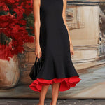 Loose Sleeveless Contrast Color Split-Joint Tiered High Neck Evening Dresses Midi Dresses