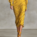 Women's Vintage Satin Polka Dot Print Shirt And Skirt Two-Piece Set (Not including scarf)