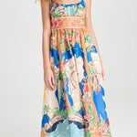 Unique Printed Lace-up Suspender Pockets Casual Resort Style Midi Dress