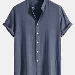 Linen And Rayon Blend Stand Collar Shirt & Linen Cotton Blend 11" Shorts
