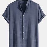 Linen And Rayon Blend Stand Collar Shirt & Linen Cotton Blend Drawstring Shorts
