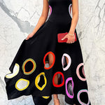 A-Line High Waisted Contrast Color Hollow Round-Neck Maxi Dresses