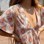 Bohemian v-neck short-sleeved loose dress