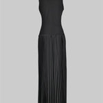 Bodycon Sleeveless Hollow Pleated Solid Color Split-Joint Mock Neck Maxi Dresses