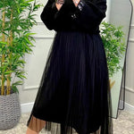 Fenna Ribbed Sequin Trim Batwing Sleeve Sweater and Pleated Tulle Stretch Tank Midi Dress Two-piece Set
