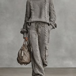 Women's Casual Cable Knit Turtleneck Sweater Cargo Pants Set