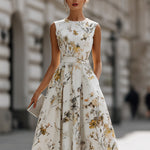 Sleeveless Belted Floral Midi Dress