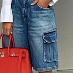 Loose Wide Leg Buttoned Pockets Jean Pants Bottoms Shorts Bottoms