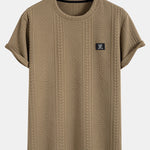 Short Sleeve Geometric Jacquard Arc Hem T-Shirt