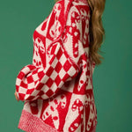 Christmas Candy Plaid Round Neck Long Sleeve Loose Knit Sweater