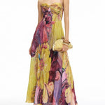 Spaghetti Strap Waisted Floral Print Swing Maxi Dress