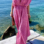 Printed Drawstring Design Kimono Beach Maxi Dress