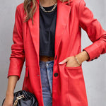 FASHION AFFAIRS POCKETED FAUX LEATHER BLAZER