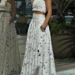 Next Trip Floral Embroidery Crochet Lace Elastic Waist Pocket Maxi Skirt