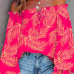 Off Shoulder Long Sleeve Printed Pullover Top