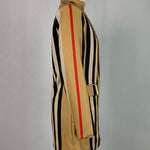 Long Sleeves Loose Buttoned Split-Joint Striped Stand Collar Woolen Coat
