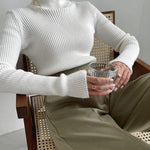 Long Sleeves Skinny Solid Color High Neck Pullovers Sweater Sweater Tops
