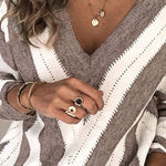 V Neck Stripe Color Block Loose Oversized Pullover Sweater