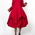 Stylish Loose Stand-Collar Long Sleeves Midi Dress